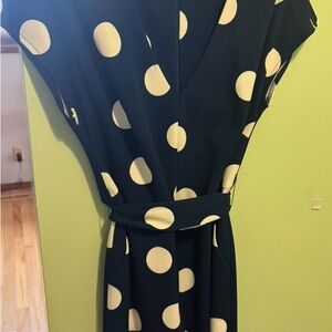 Karl Lagerfeld Black Midi Dress with Cream Polka Dots